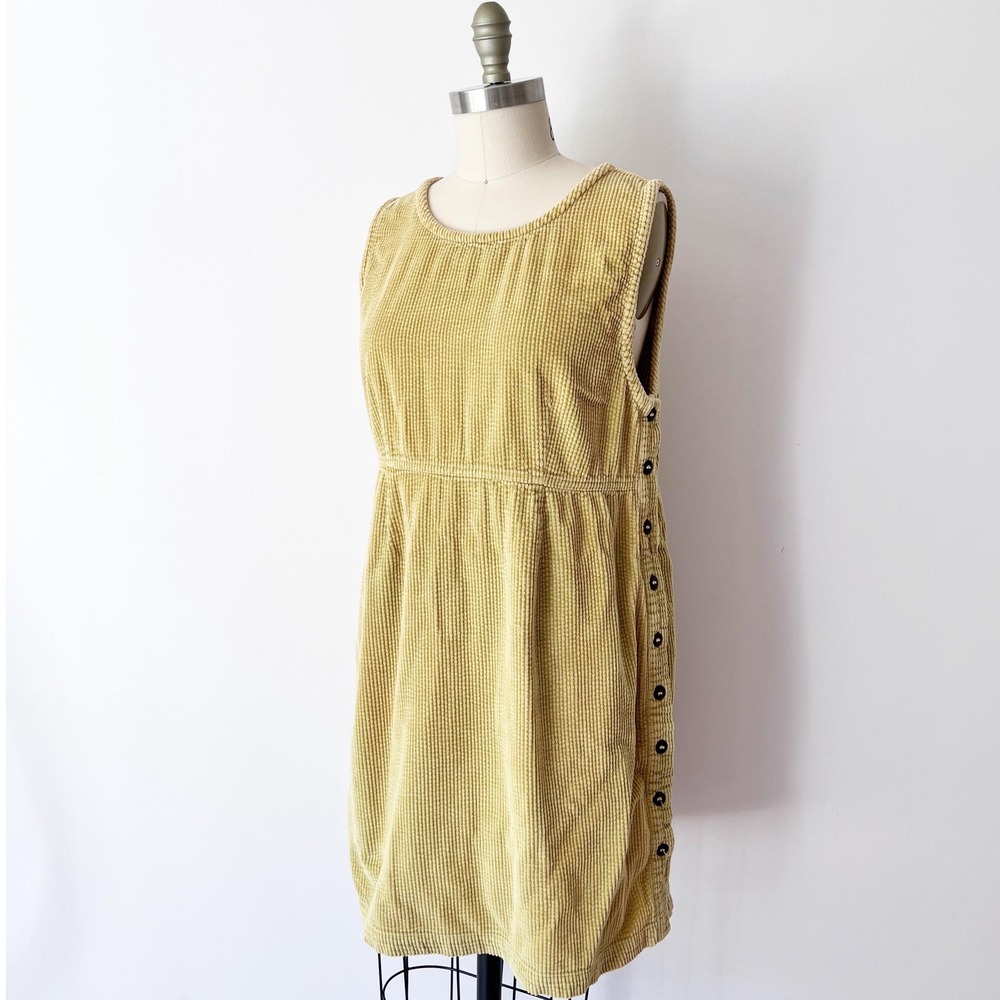 Vintage 90s Side Button Jumper Corduroy Dress Chartreuse Academia Pinafore